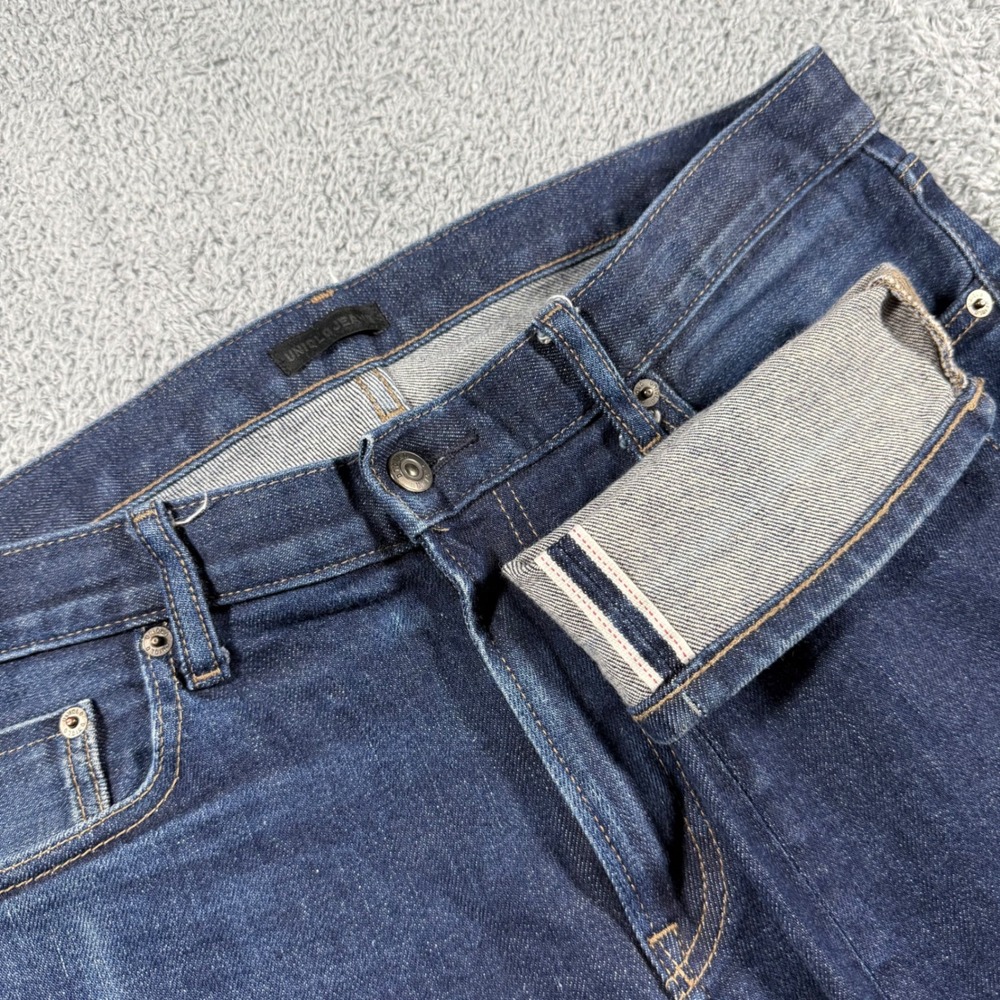 Uniqlo Selvedge Jeans Mens 34x34 (34x32) Dark Indigo Blue Denim Stretch